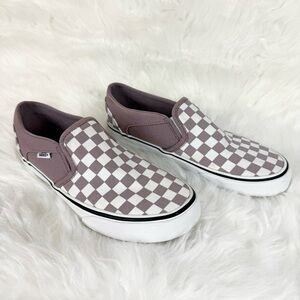Vans Gray and White Checkered Slip-Ons